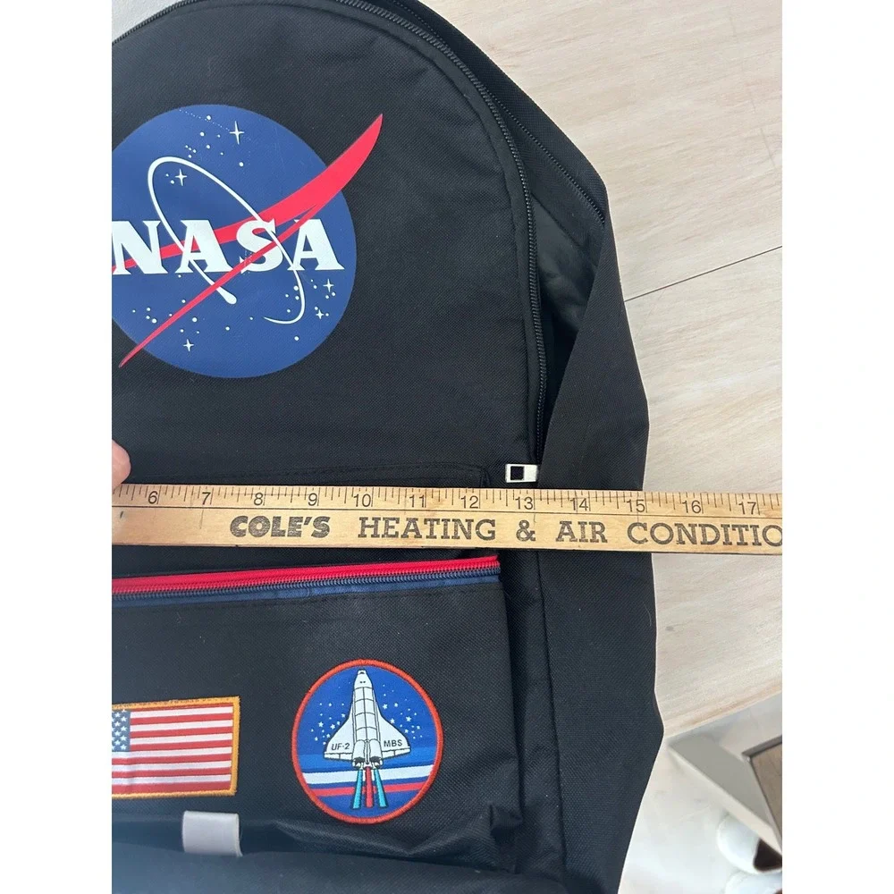 Mad Engine NASA Backpack Black Space Shuttle American Flag Patches Bookbag